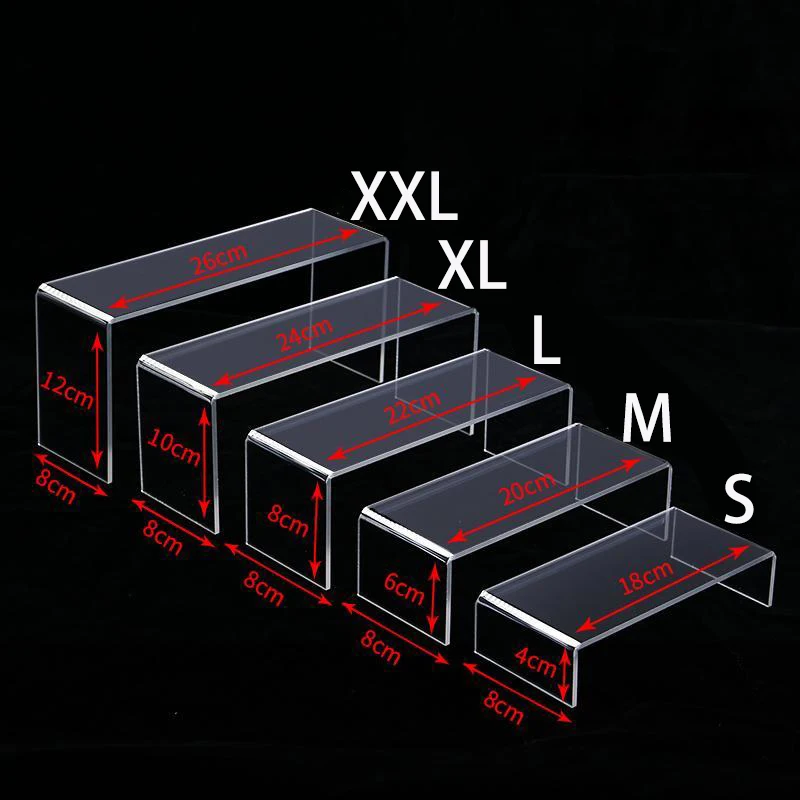 Pop Display Shelf - 5サイズのアクリル製ディスプレイライザーシェルフ、U字型ショーケース什器、ジュエリー用、Amiibo、Funko POPフィギュア、カップケーキ用ディスプレイスタンド